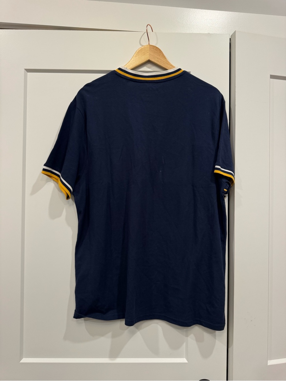 GUESS Men's Navy Logo Tee with Yellow Trim Retro Throwback - Picture 5 of 9